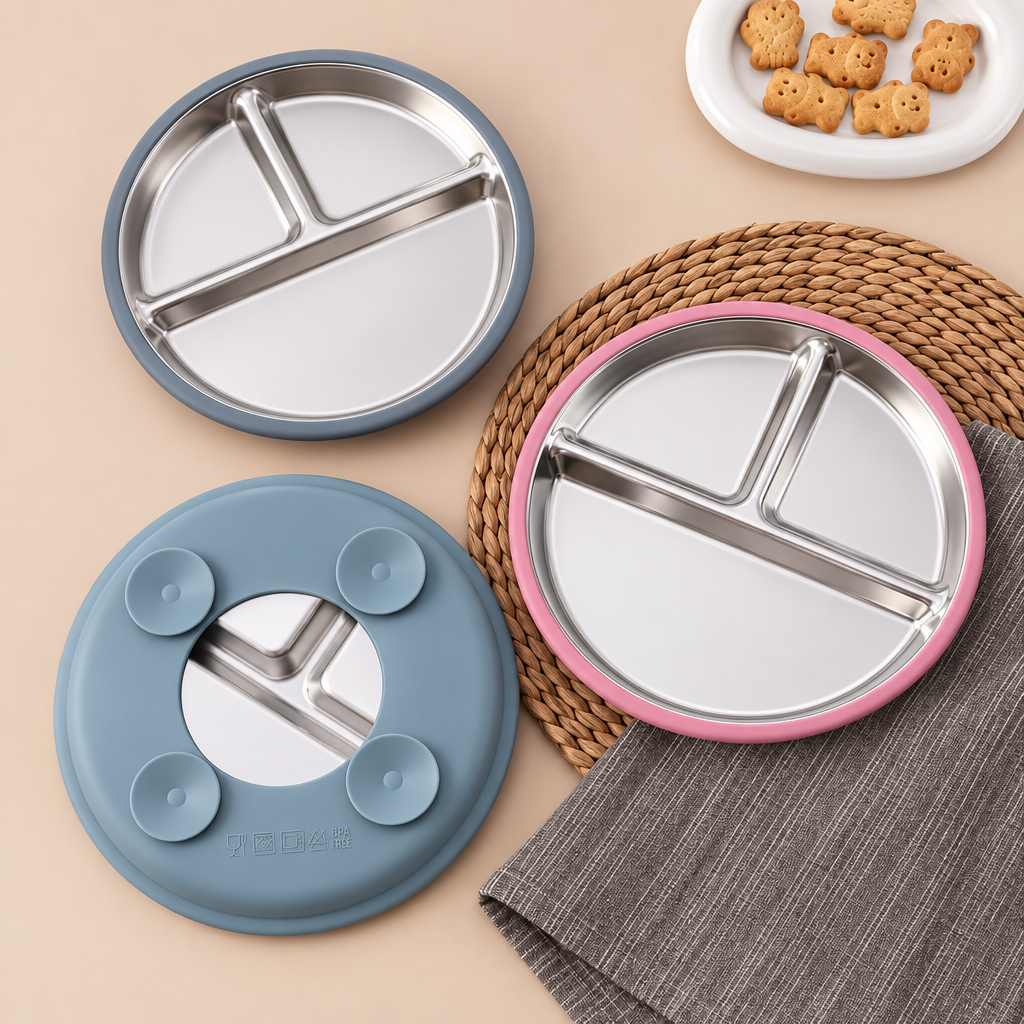 Stainless Steel Baby Sucker Silicone Dining Plate