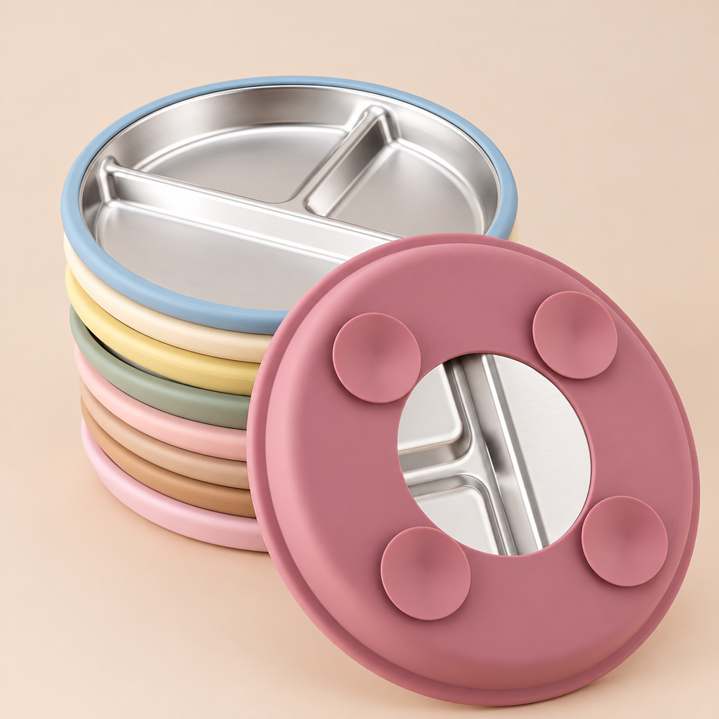 Stainless Steel Baby Sucker Silicone Dining Plate