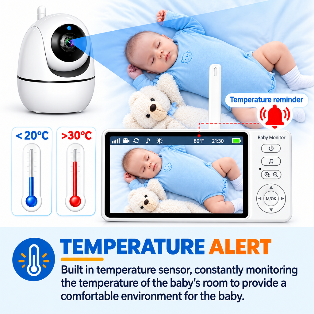 355° Wireless Video Baby Monitor with Night Vision & Temperature Monitoring